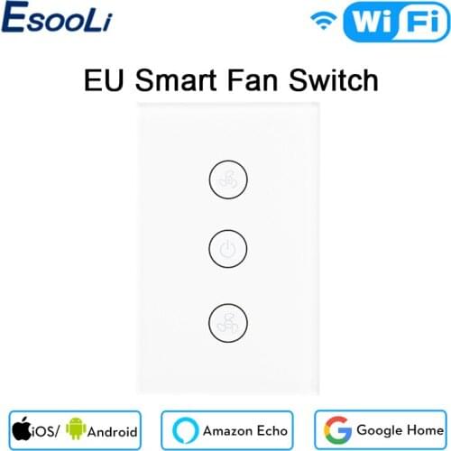 Esooli EU/US Tuya Smart Life WiFi Smart Ceiling Fan Switch APP Remote touch switch Compatible with Alexa and Google Home