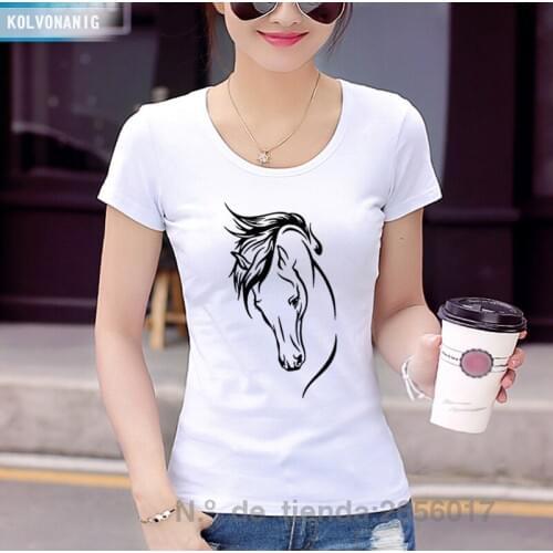 KOLVONANIG Summer Women T Shirt Short Sleeve Round Neck Horse Animal Print Tees Streetwear Womens Clothing Hip Hop Tee Tops