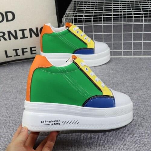 10cm Women Shoes New Autumn Canvas Wedges Woman Casual Shoes Platform Heels Female Leisure Women Embroidery Sneakers