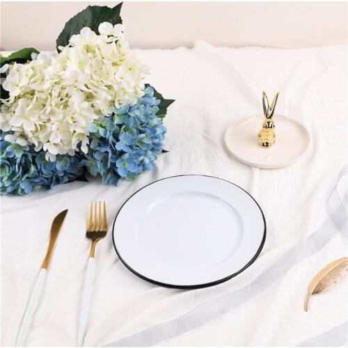 D 20 cm Classic Black Edge Breakfast Enamel Plate Thickened Tableware Dish flat Enamel Western Plate