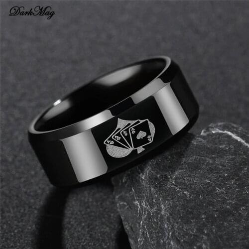 DarkMag New Design Punk Poker Finger Ring Gothic God of Gambling Good Luck Signet Rings Anel Anillos For Men Women