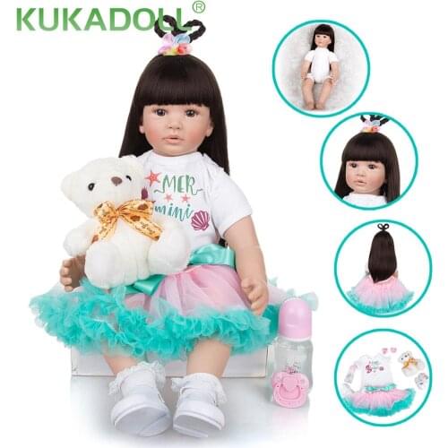 KUKADOLL 24 Inch Fashion Cute Reborn Girl Doll Wig Hiar Cloth Body Reborn Baby Doll Toys Fashion Christmas Gifts For Children