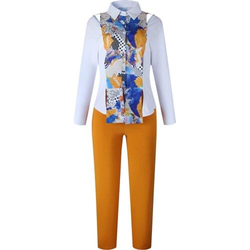 L-3XL Plus Size 2 Piece Set Africa Clothing For Women Suits Ladies Business Office Shirt Tops + Pants Suits African Sets Ladies