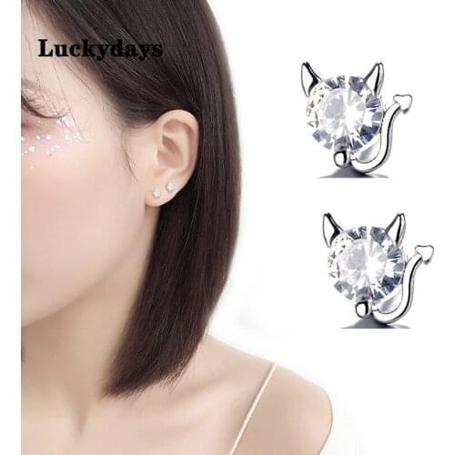 Luckydays Cute Little Satan Horn Devil Stud Earring CZ Zircon Lovely Demon Cat Earrings For Women Girl Fashion Jewelry