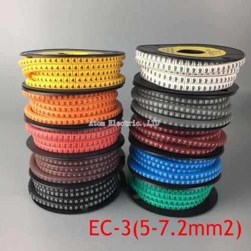 EC - 3 6sq.mmCable Markers Letter 0 to 9 500PCS (Each50pcs ) for wire diameter 5sq .mm~ 7.2 sq.mm Cable Wire Markers