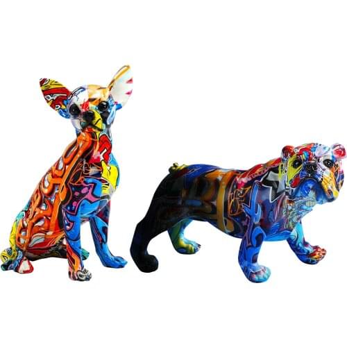 Multicolor Resin Dog Figurine Statue Colorful Dog Sculpture Car Interior Decor Bulldog Chihuahua Sculpture Table Shelf Cabinet