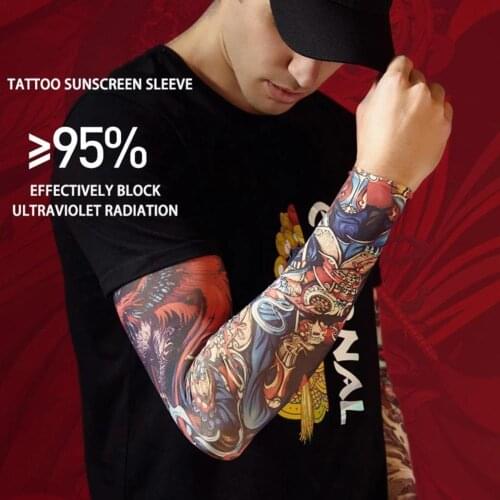 Shawl Sleeves Ice Silk Men Long Summer Tattoo Sleeves Seamless Armguard Sun Protection Outdoor Gloves Ice Silk Arm Sleeves