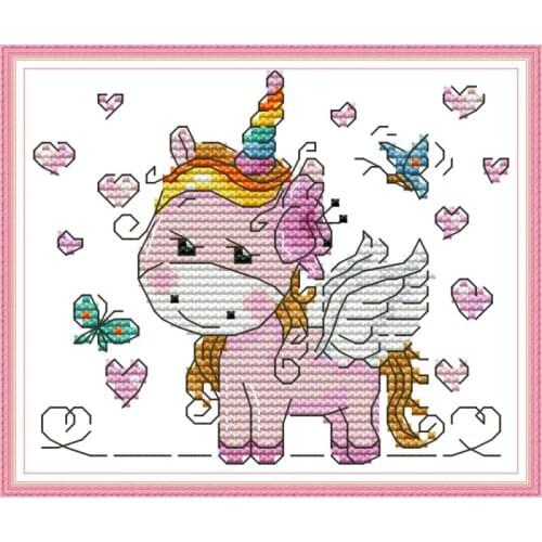 Embroidery Joy Sunday Cross Stitch Kits DIY Cute Unicorn Pattern Printed Needlework Sets for Kids' Room Counted Cross Stitch Kit