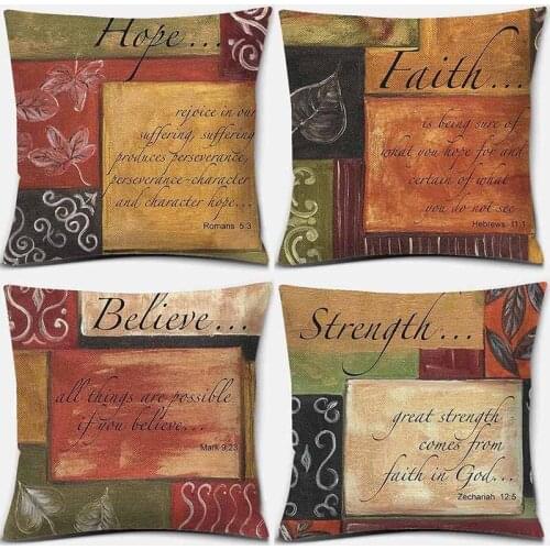 Hope Love Faith Believe Strenght Print Square Pillowcase Home Decoration Car Sofa Cushion Cover 45cm*45cm