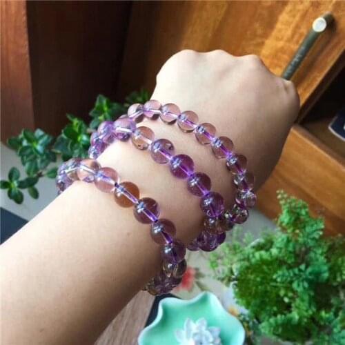 Real Natural Purple Crystal Round Beads Bracelet AAA 9.5mm