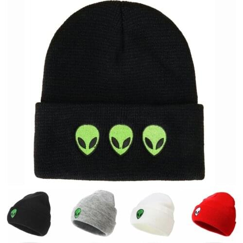 New Hot Sale Embroidery Alien Hat Winter Men And Women Cuff Hats Soft Solid Beanies Hip Hop Unisex Warm Knitted Caps Gorros 2020