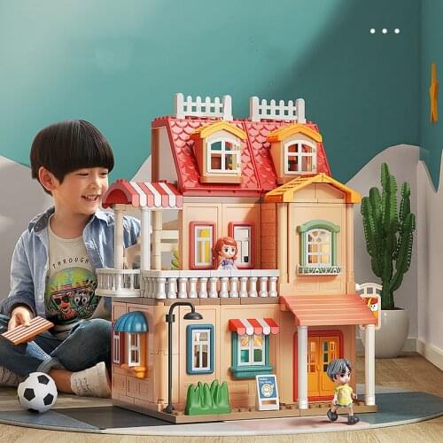 New DIY Plastic Dollhouse Miniature With Furniture With Castle Assemble Building Blocks Toys for Baby Girls Birthday Gift Casa