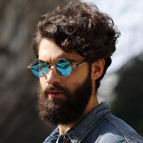 New Brand Gothic Steampunk Men Polarized Sunglasses Coating Mirrored Sunglasses Round Circle Sun Glasses Vintage Eyewear 372