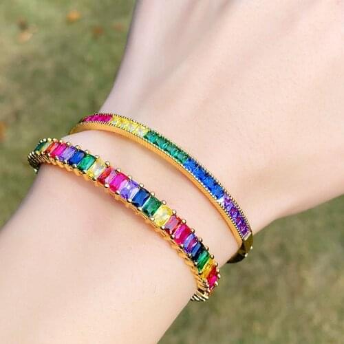 New Design Dainty CZ Rainbow Bracelets For Women Girl Crystal Gold Charm Big Bangle Jewelry Wedding Gift 2021