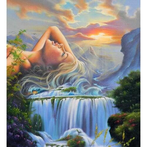 DIY 5D new Square/Round Drill Diamond Painting "woman Waterfall" 3D Embroidery Abstract View Cross Stitch Mosaic Decor Gift