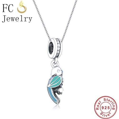 FC Jewelry 925 Sterling Silver Parrot & Blue Feather Choker Necklace & Pendant Womens Female Friendship Chain Collares Ketting
