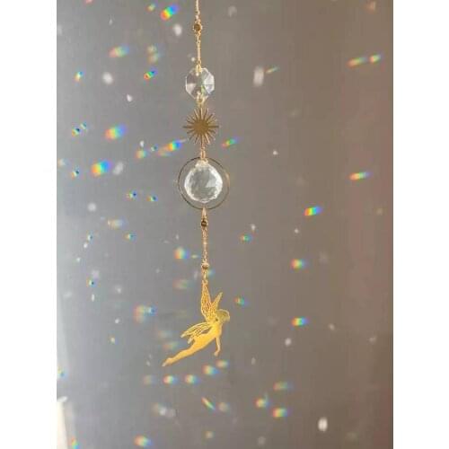 Angle Gold-plated Crystal Fairy Sun Catcher Baby Home Decor Suncatcher Crystal Witchy Kids Room Decoration Mother Gift Birthday