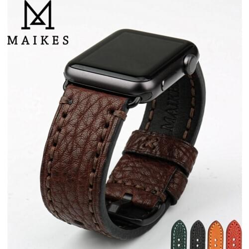MAIKES Leather Watchbands For Apple Watch Band Series 44mm 40mm Watch Accessories Apple Watch Strap 42mm 38mm iWatch 4 3 2 1