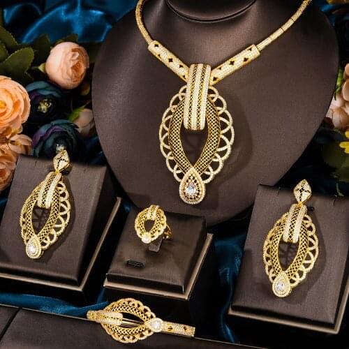 KellyBola Luxury Party Bohemia Italy 4PCS Nigerian Charms Jewelry Set For Women Wedding Zircon Indian African Bridal Jewelry Set