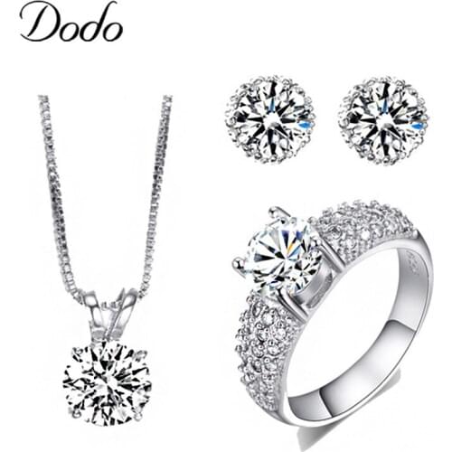 Luxury AAAA+ Cubic Zirconia Crystal Jewelry Sets Wedding Ring Earring Necklace Shiny Bijoux High Quality For Women Wholesale S18
