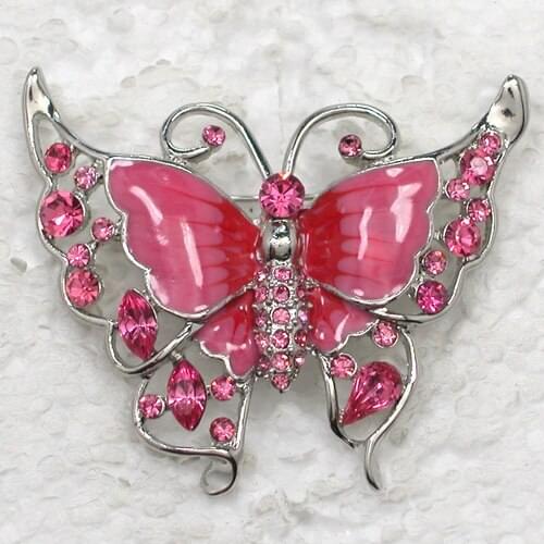 Pink Rhinestone Enamel Butterfly brooch Pin C897 J