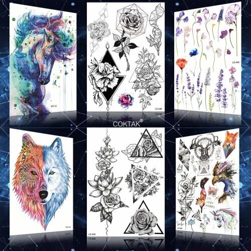 Sexy Black Flower Triangle Rose Women Tattoos Stickers For Girls Adult Body Arm Temporary Tattoo Custom Art Fake Tatoo Paper