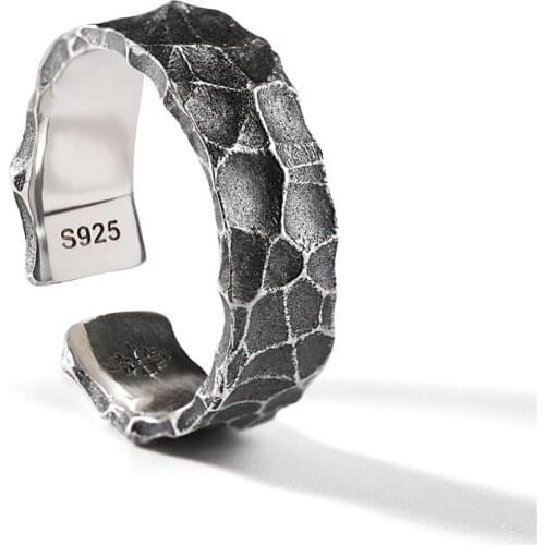 Silver Vintage Men Open Ring Personality Crack Simple And Old Hammer pattern Ring Bracelet Modern Women Men Fashion Jewelry