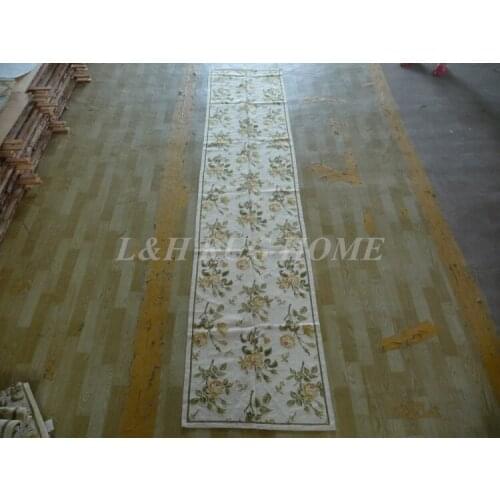 Free shipping 2.5'x12' Runner Handmade Floral Wool Needlepoint Rug, Hand knotted runner
