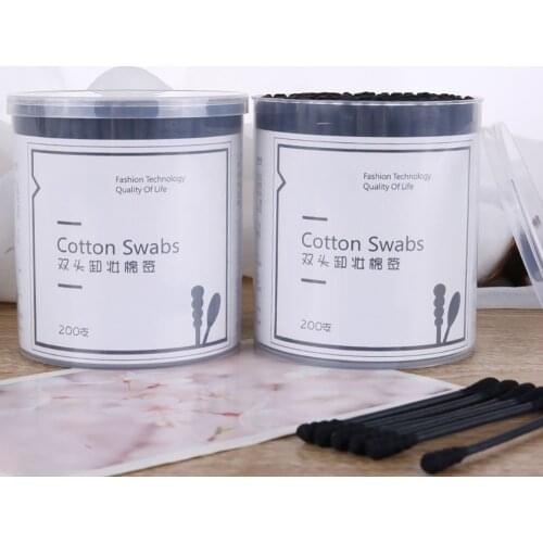200pcs Disposable Cotton Swab Spiral Ear Cleaner Black Double Heads Swab Lipstick Eyebrow Eyelash Cotton Bud Makeup Tools