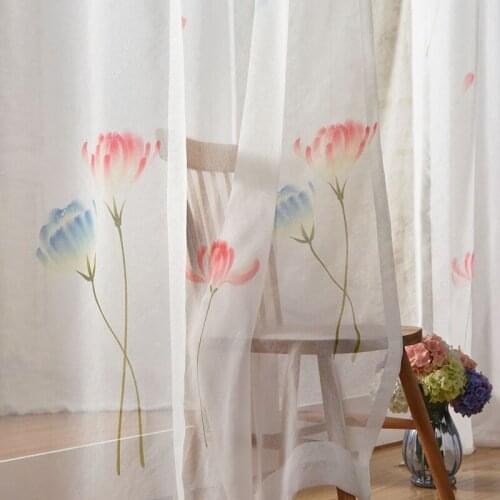 Top Fashion American Hand Drawing Tulle For Elegant Lotus Curtains For Bedroom Living Room Window Ready Made Customized