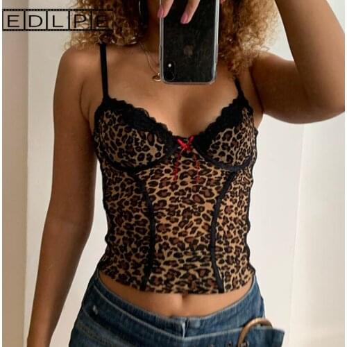 Unif Leopard Pattern Bowknot Lace Stitching Strap Sexy Corset Top Y2k Top Fairy Grunge Harajuku Kawaii Clothes Crop Top Women