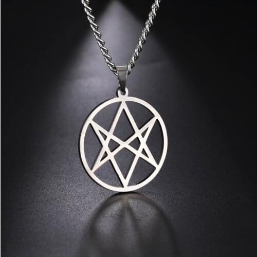 Vintage Thelema Unicursal Hexagram Symbol Pendant Necklace Stainless Steel Emblem Amulet Talisman Crowley Sign Jewelry