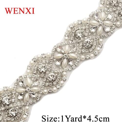 WENXI 10 YARDS Wholesale Bridal Gown Sash Clear Rose Gold Luxury Rhinestone Applique Banding With Pearls For Bridal Sash WX823