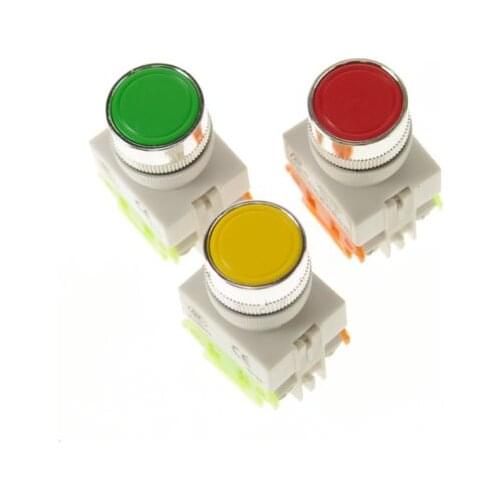 Yellow Red Green Round Cap Momentary Push Button Switch LAY37-11BN 22mm Mount