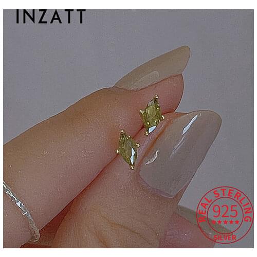 INZATT Real 925 Sterling Silver Oval Crystal 14K Gold Stud Earrings For Women OL Fine Jewelry Classic Accessories Drop Shipping