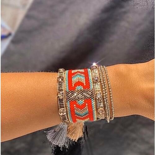 BLUESTAR Women Bracelet Geometric Pattern Bracelets Chic Crystal Pulseras Mujer Moda Handmade Braided Jewelry