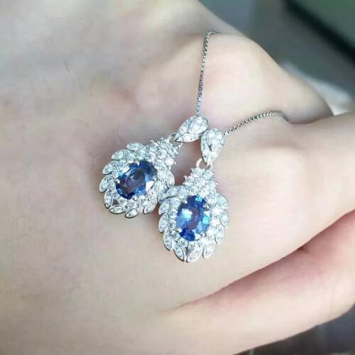 Natural blue sapphire pendant S925 silver Natural gemstone Pendant Necklace trendy Luxury elegant fruit women gift jewelry