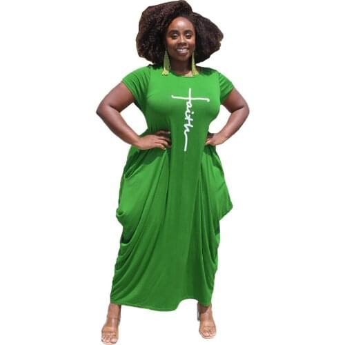 Woman Dress 2021 Summer Fashion Style Women Short Sleeve O-neck Solid Color Long Dress