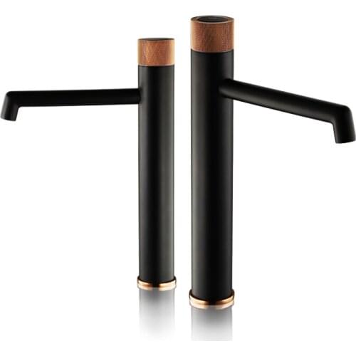 Gold and Black Press Button Bathroom Mixer Tap Deck Mounted Spout Basin Faucet Single Handle