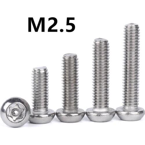 200pcs/lot M2.5x4/5/6/8/10/12/16mm Stainless steel pan head torx with pin screw anti theft safety security screws
