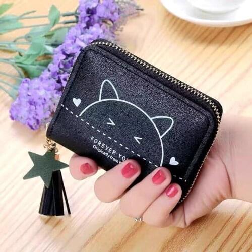 2020 New Women Mini Wallet Cute Cat Print Zipper Purse Fashion Simple Student Wallets ID Card Holder Coin Purse