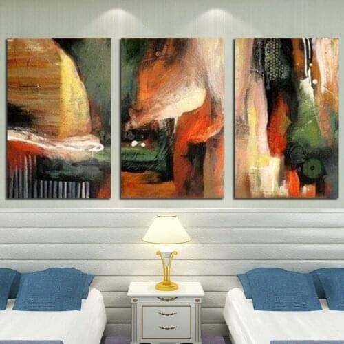 3Pcs/Lot Pure Hand-painted Oil Paintings Home Decor Abstract Red Green Painting Canvas Art Wall Picture For Living Room