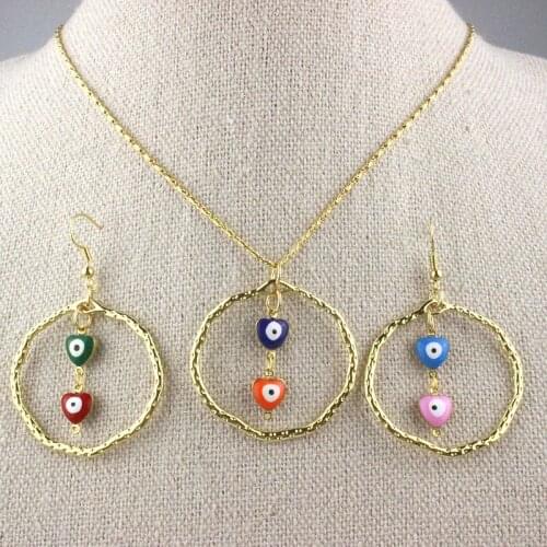 5set/lot New design colorful plated necklace set jewelry ,enamel eyes shape component,plated whole set jewelry cheap wholesale