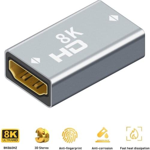 Converter Extender HDMI-Compatible Cable Cord Extension Adapter 8K@60Hz HDMI-Compatible Female to Female for PC TV Projectors