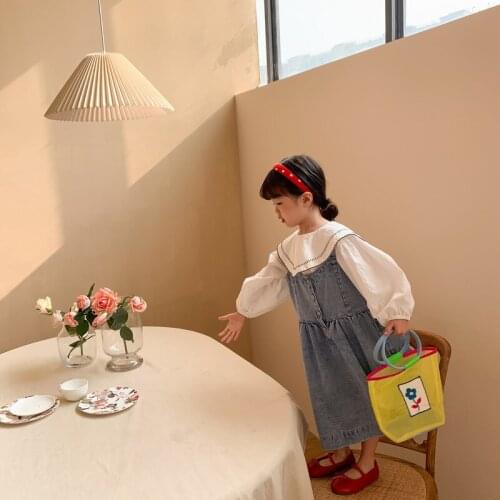 Childrens skirt 2021 spring Korean Boys Girls Denim dress childrens solid loose princess dress