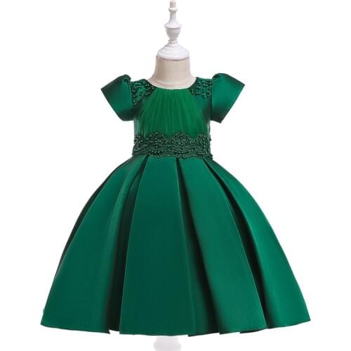 Kids Girls Costume Dress for Evening Party Children Clothes Baby Girls Beading Twill Satin Dresses 4-11th Girls Birthday Dress