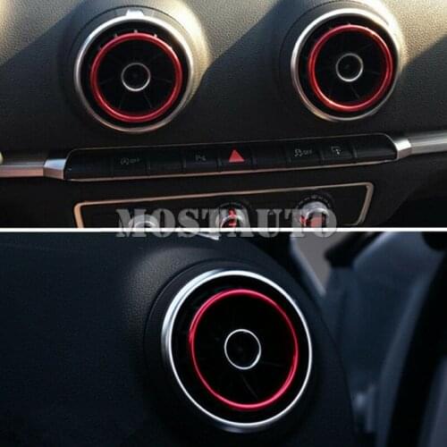 For Audi A3 8V 2012-2018 Red Metal Interior Air Vent Outlet Ring Cover Trim 4pcs Car Accessories Interior Car Decor Car Trim