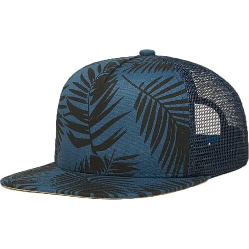 Men Women Leaf Print SunShade Baseball Mesh Cap Summer Sport Sunscreen Punk Hip Hop Street Dance Adjustable Blue Hat R46