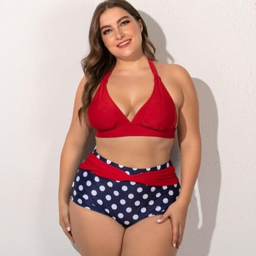 Women Plus Size Polka Dot Bikini Two-Piece Halter Sexy Strappy Two-Color Boxer Swimsuit Beach Beach Party Swimwear L-5XL