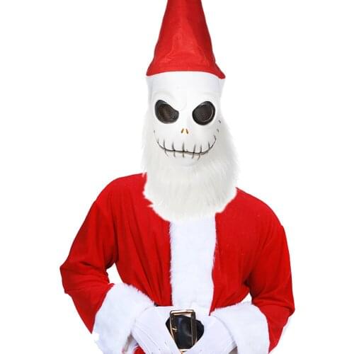 Eraspooky Nightmare Before Christmas Jack Skellington Cosplay Santa Claus Costume Latex Face Mask Skull Hat New Year Party Fancy